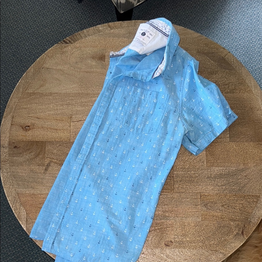 Denim and Flower short sleeve button down with anchor print